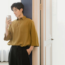 Load image into Gallery viewer, Sicilian men&#39;s summer three-quarter sleeve cotton and linen shirt men&#39;s Korean style trendy handsome loose men&#39;s short-sleeved shirt
