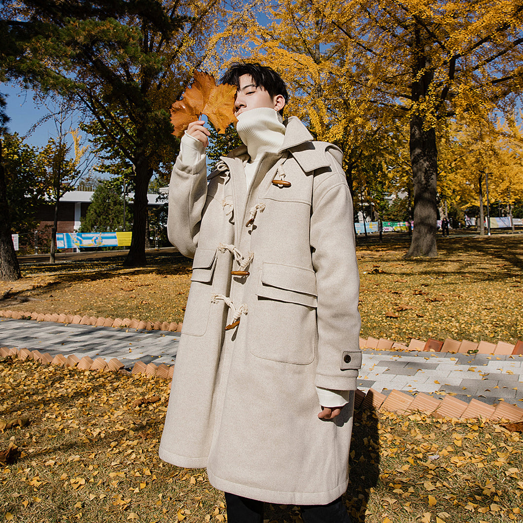 【Take a 40% off straight down】Horn button woolen coat men's Korean version of the trend of winter men's thick woolen coat