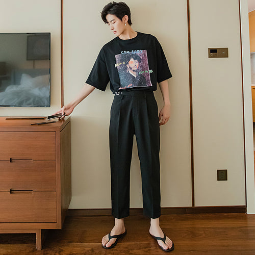Sicilian men's thin casual pants men's Korean version of the trend of men's black nine-point loose straight-leg pants