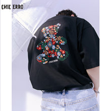 Load image into Gallery viewer, Sicilian men&#39;s embroidery flower round neck short-sleeved t-shirt men&#39;s summer casual men&#39;s creative bear loose top
