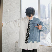 Load image into Gallery viewer, Sicilian men&#39;s spring new design sense denim stitching Korean loose handsome college style shirt men&#39;s long sleeves
