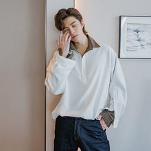 Load image into Gallery viewer, Sicilian men&#39;s autumn design sense fake two-piece long-sleeved t-shirt men&#39;s handsome white POLO shirt men&#39;s trend
