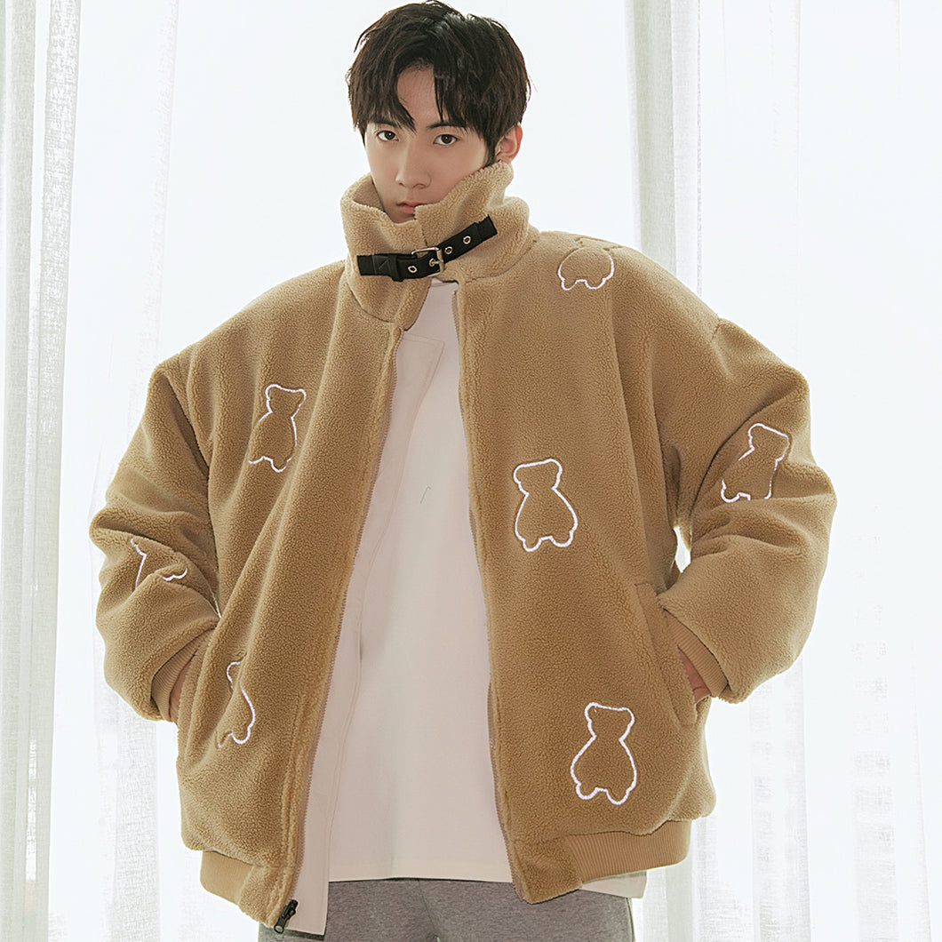 Sicilian men's winter new lamb velvet padded jacket men's double-sided wear cute bear handsome thickened stand collar 4494454216207 4494454216208
