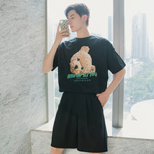 Load image into Gallery viewer, Sicilian men&#39;s clothing Hong Kong style short-sleeved men&#39;s tide brand trend loose five-point sleeve men&#39;s bear print white t-shirt
