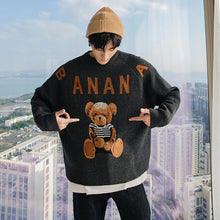 Load image into Gallery viewer, Sicilian men&#39;s new color contrast letter pullover long-sleeved cute bear loose casual lazy round neck sweater
