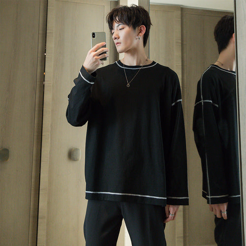 Sicilian men's autumn men's loose inner base shirt Korean version of the trend of white long-sleeved t-shirt men