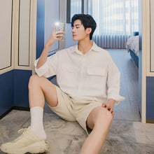 Load image into Gallery viewer, Sicilian men&#39;s summer thin three-quarter sleeve white shirt male Korean version of the trend loose men&#39;s white short-sleeved shirt
