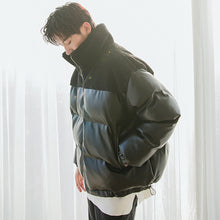 Load image into Gallery viewer, Sicilian men&#39;s winter new thick cotton-padded jacket contrast stitching leather jacket men&#39;s loose trend handsome stand-up collar jacket
