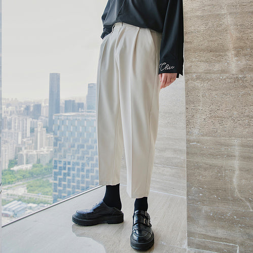 Sicilian men's spring casual pants male Korean white suit pants loose straight nine-point men's trousers