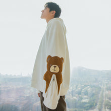Load image into Gallery viewer, Sicilian men&#39;s lazy style long-sleeved loose design flocking cute zipper bear student white hooded sweater
