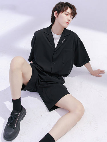Sicilian men's short-sleeved shirt men's summer thin two-piece embroidered suit collar shorts men's casual suit