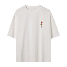 Load image into Gallery viewer, Sicilian men&#39;s white short-sleeved men&#39;s tide brand trend loose five-point sleeve men&#39;s half-sleeved rose embroidery t-shirt
