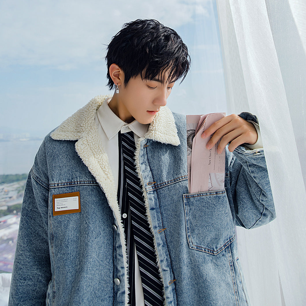 【Take a 40% off straight down】Lamb velvet lapel padded jacket to keep warm, trendy and handsome men's denim jacket 4661529547897 4661529547896 4661529547895