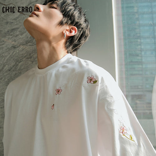 Sicilian men's 2021 new short-sleeved t-shirt men's summer embroidery flowers loose men's casual t-shirt tops