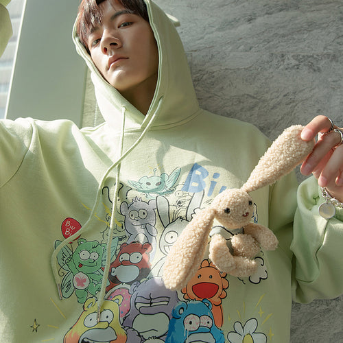 Sicilian men's three-dimensional rabbit doll men's autumn jacket cute cartoon print rabbit ears hooded sweater