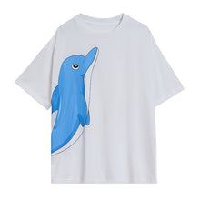 Load image into Gallery viewer, Sicilian men&#39;s white round neck short-sleeved t-shirt men&#39;s trendy brand loose casual top cartoon whale print compassionate
