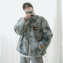 Load image into Gallery viewer, 【Take a 40% off straight down】Lamb velvet stand-up collar cotton-padded jacket with embroidery loose and thick warm men&#39;s tie-dye jacket
