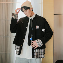 Load image into Gallery viewer, Sicilian men&#39;s spring clothes new plaid stitching fake two-piece jacket hole cute ornaments Korean trend loose
