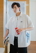 Load image into Gallery viewer, Sicilian men&#39;s design sense white short-sleeved shirt male Korean style trend loose half-sleeved stitching white shirt
