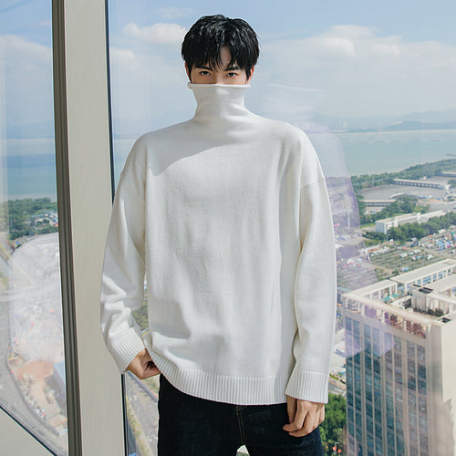 Sicilian men's autumn new solid color long-sleeved Korean trendy sweater warm base high-neck men's sweater