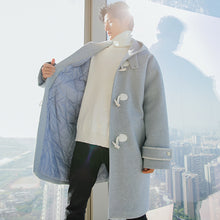 Load image into Gallery viewer, Sicilian men&#39;s winter new mid-length horn buckle woolen coat men&#39;s Korean loose thick hooded jacket
