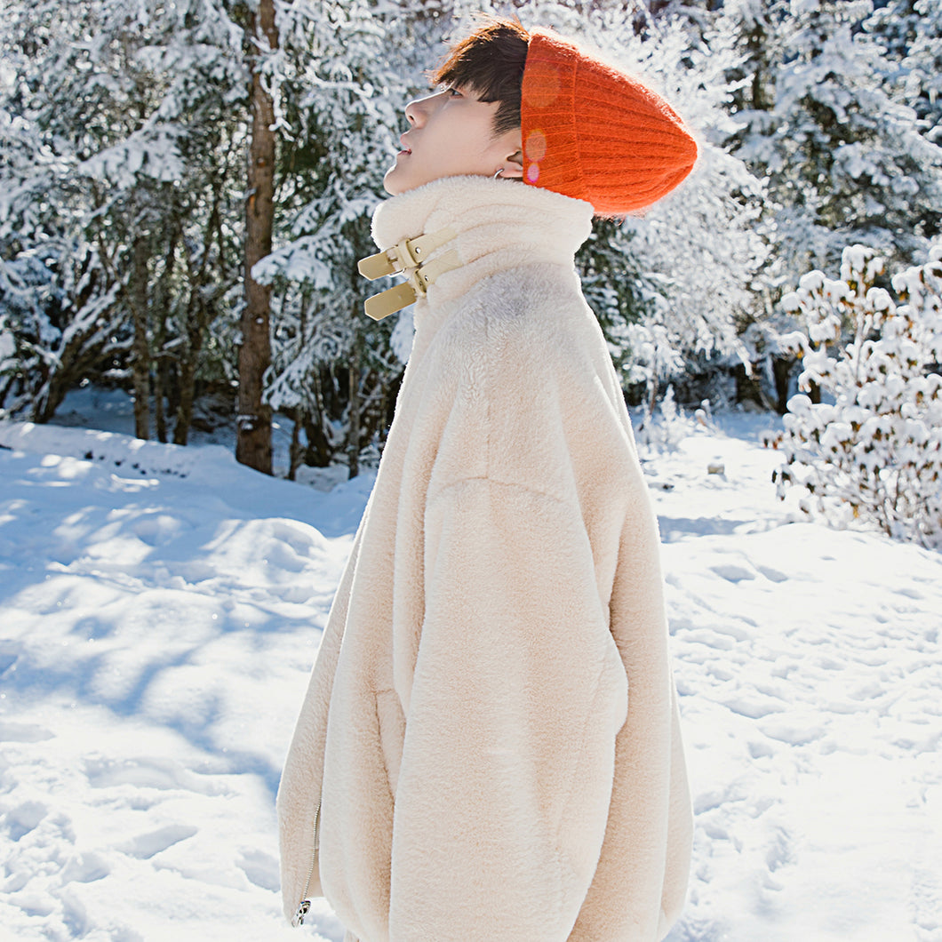 Sicilian Men's Men's Faux Rabbit Fur Both Sides Wear Loose Thick White Cotton Jacket Men's Fall Winter