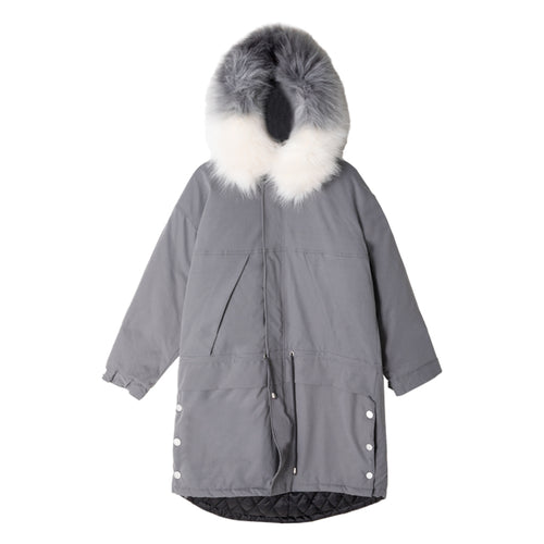 【Spot quick delivery】Mid-length fur collar hooded cotton jacket Korean style trend loose men's thick coat men's trend