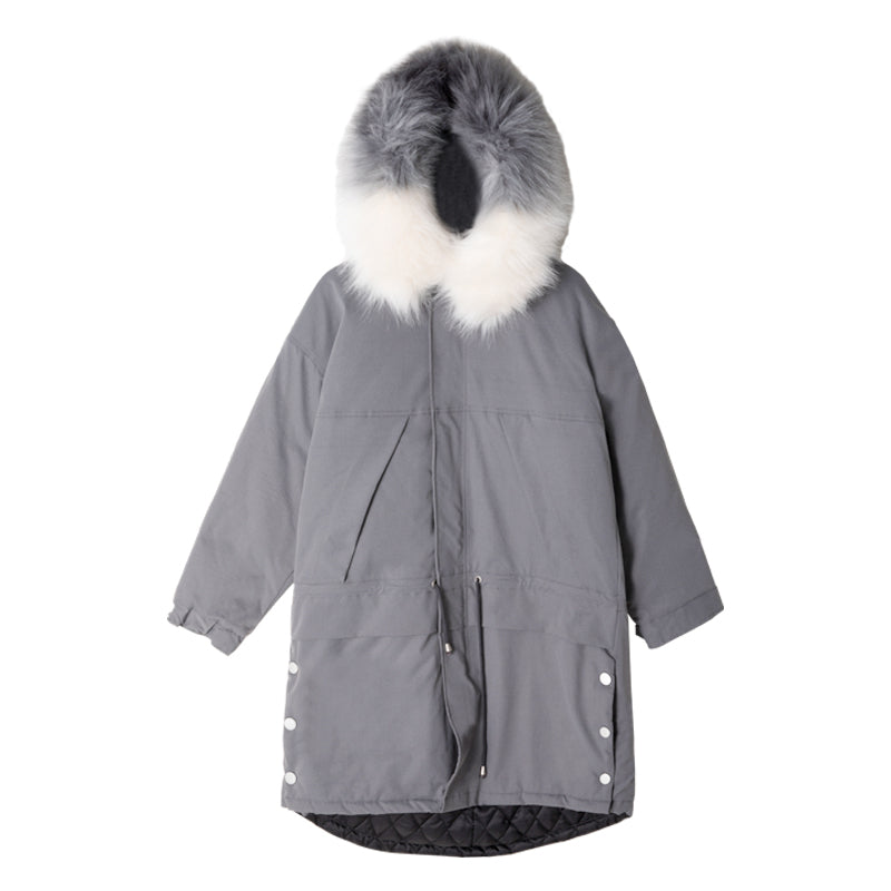 【Spot quick delivery】Mid-length fur collar hooded cotton jacket Korean style trend loose men's thick coat men's trend