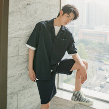 Load image into Gallery viewer, Striped short-sleeved shirt shorts two-piece loose men&#39;s trend casual suit men
