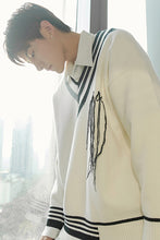 Load image into Gallery viewer, Sicilian men&#39;s V-neck sweater men&#39;s autumn trend irregular personality stitching college style sweater men&#39;s Korean version
