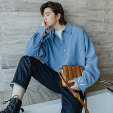 Load image into Gallery viewer, Sicilian men&#39;s high-end embroidery shirt men&#39;s Korean version of the trend of all-match loose men&#39;s blue shirt
