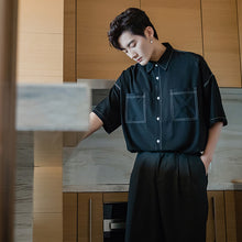 Load image into Gallery viewer, Sicilian men&#39;s summer short-sleeved shirt male Korean version of the trend handsome loose men&#39;s trendy black ice silk shirt

