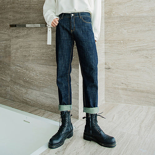 Sicilian men's Korean autumn pants men's dark blue casual all-match nine-point jeans men's straight loose trend
