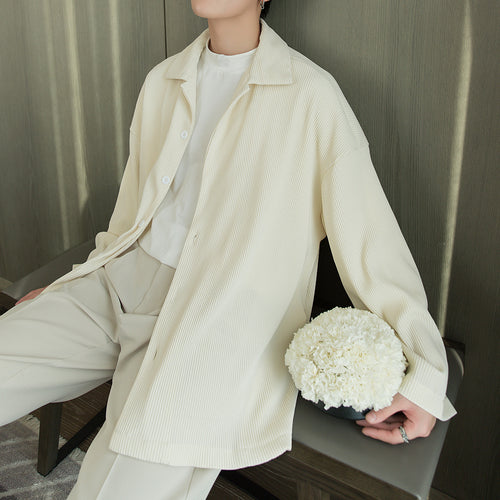 Sicilian men's autumn thin jacket men's Korean version of the trend of men's loose white casual pit striped jacket
