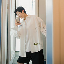 Load image into Gallery viewer, Sicilian men&#39;s letter printed white shirt men&#39;s Korean style trendy handsome loose men&#39;s thin white shirt
