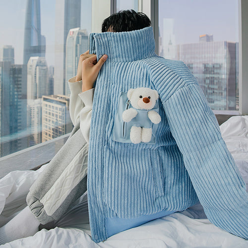 Sicilian Men's Corduroy Stand Collar Cotton Jacket Cute Bear Decoration Loose Thick Men's Jacket