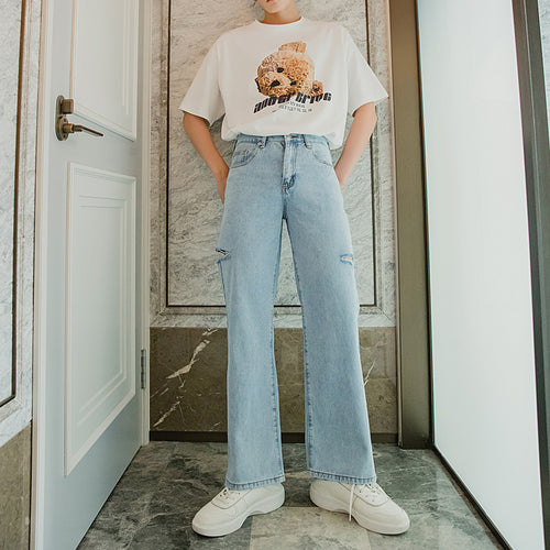 Sicilian men's summer thin casual pants men's Korean loose straight wide-leg pants men's ripped jeans