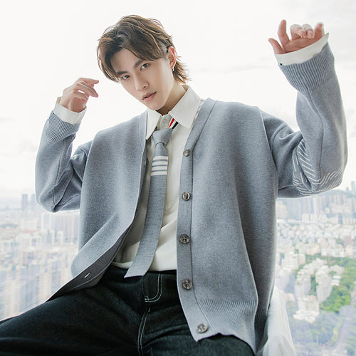 Sicilian men's wear send tie autumn men's cardigan jacket male Korean version of the trend loose college style sweater