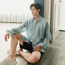Load image into Gallery viewer, 【Limited Time Special】Ice silk shirt men&#39;s Korean style trend loose embroidered shirt men&#39;s summer ultra-thin sun protection shirt

