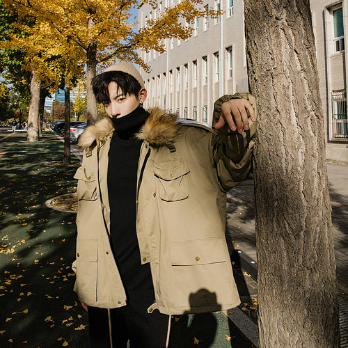 【Spot quick delivery】Fast delivery~padded jacket men's loose plus fleece hooded padded jacket men's winter