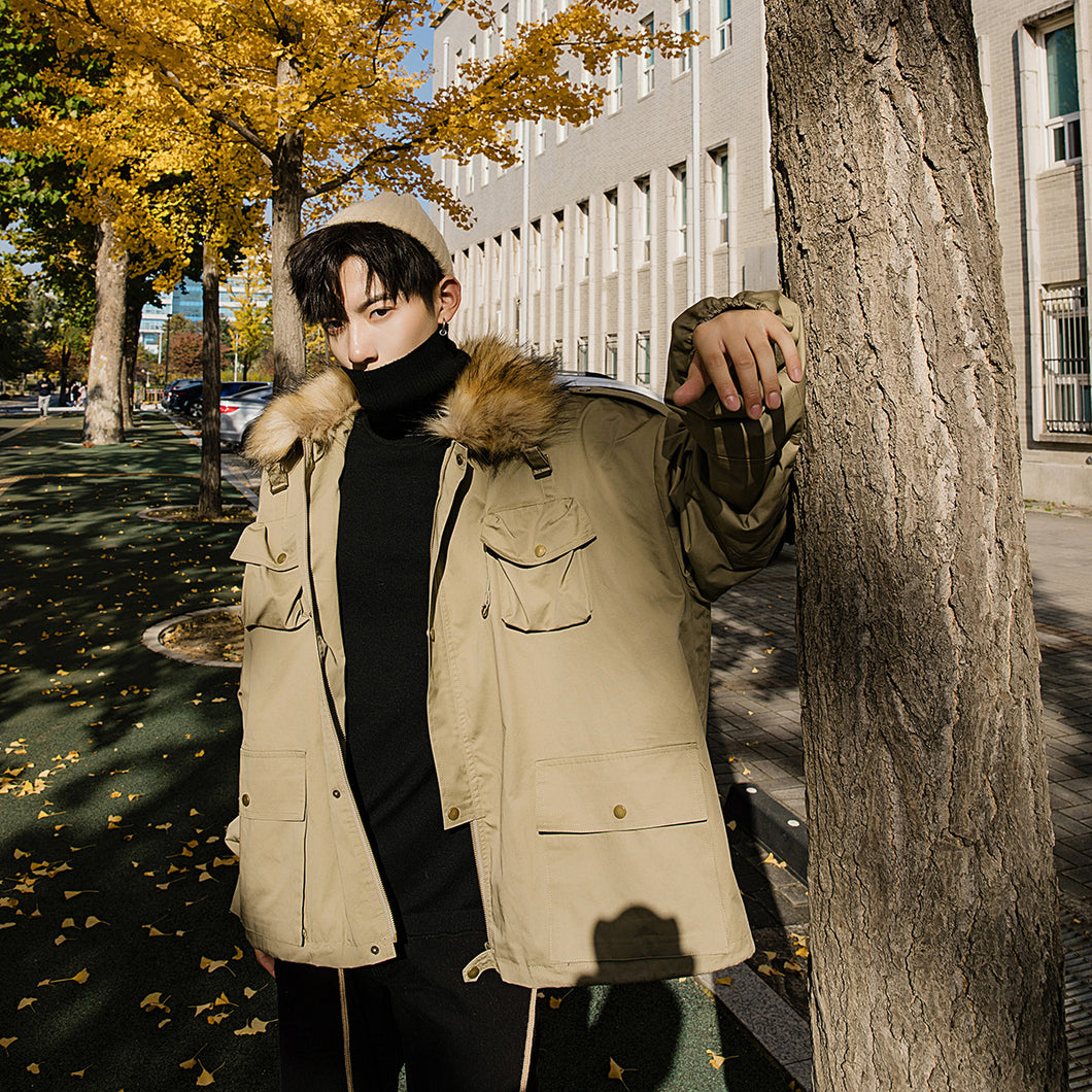 【Spot quick delivery】Fast delivery~padded jacket men's loose plus fleece hooded padded jacket men's winter