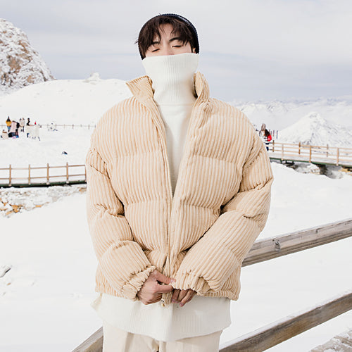 【Spot quick delivery】Thickened short corduroy cotton jacket Korean style trendy casual jacket men's autumn and winter