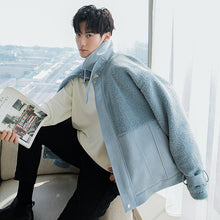 Load image into Gallery viewer, Sicilian men&#39;s winter new men&#39;s deerskin velvet coat loose warmth contrast stitching Korean style stand-up collar cotton coat
