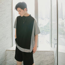 Load image into Gallery viewer, Sicilian men&#39;s summer short-sleeved men&#39;s tide brand trend loose men&#39;s half-sleeved design sense striped stitching t-shirt
