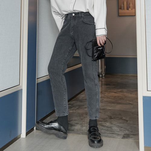 Sicilian men's trendy loose straight-leg jeans men's autumn black new men's small feet nine-point casual pants