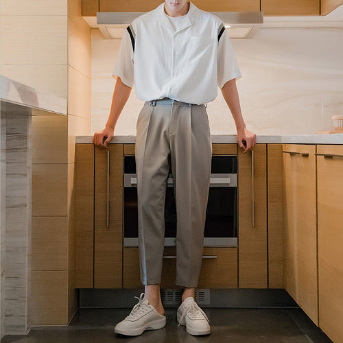 Sicilian men's summer solid color suit pants male Korean version of the trend loose straight men's nine-point casual trousers