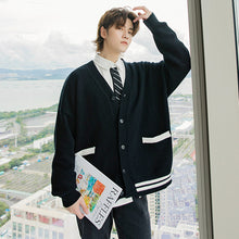 Load image into Gallery viewer, Sicilian men&#39;s autumn men&#39;s cardigan sweater v-neck striped loose college style sweater outer wear coat tide
