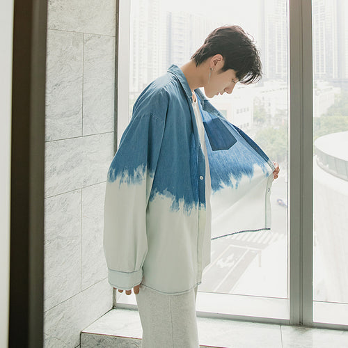 Sicilian men's summer thin sunscreen shirt tie-dye gradient shirt male Korean version of the trend loose men's shirt