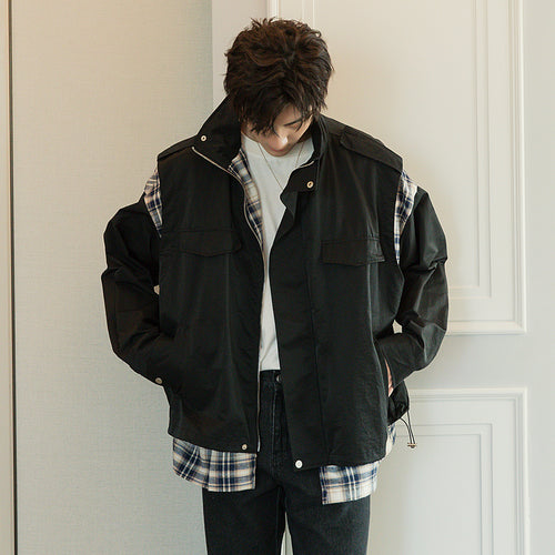 Sicilian men's plaid stitching fake two-piece jacket male Korean version of the trend of loose men's spring and autumn jackets