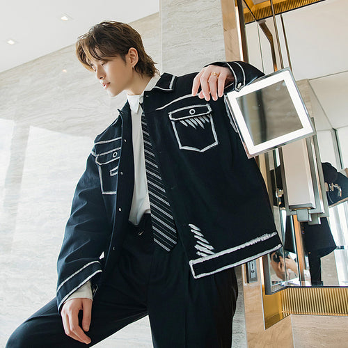 Sicilian men's spring ins wind denim jacket male Korean version of the trend loose tide brand men's printed jacket
